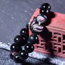 【天然雙彩虹眼黑曜石】【萌狐配飾】天然6A級雙彩虹眼黑曜石手串配小狐狸招財姻緣辟邪女水晶手鍊