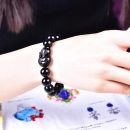 【天然雙彩虹眼黑曜石】【萌狐配飾】天然6A級雙彩虹眼黑曜石手串配小狐狸招財姻緣辟邪女水晶手鍊