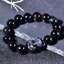 【天然雙彩虹眼黑曜石】【萌狐配飾】天然6A級雙彩虹眼黑曜石手串配小狐狸招財姻緣辟邪女水晶手鍊