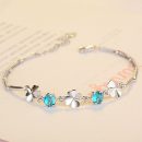 【925純銀鑲嵌鋯鉆】【幸運四葉草】高級感氣質百搭925純銀幸運四葉草鋯鉆水晶手鍊女銀手鍊