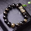 【天然收藏級金曜石】【方牌貔貅】招財護身天然金曜石手串配方牌招財貔貅手牌手鍊男女水晶黑曜石手鍊