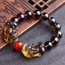 【天然冰種黑曜石】【雙霸王貔貅】天然冰種黑曜石水晶雙貔貅手鍊男女招財護身水晶貔貅手鍊