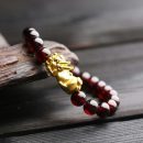 【天然酒紅石榴石】【3D沙金貔貅】天然酒紅石榴石單圈手鍊搭配3D沙金貔貅氣質女招財水晶手鍊