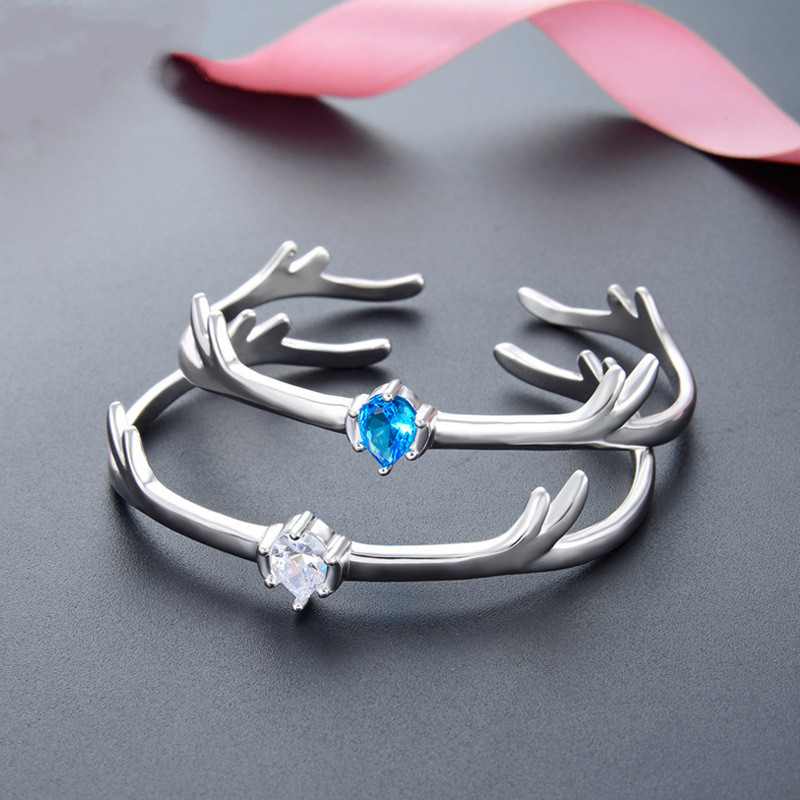 【一鹿有你】【925純銀】【鑲嵌鋯鉆】設計師款一路有你鹿角造型925純銀鑲鑽女閨蜜開口手環手鐲