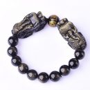 【收藏7A級金曜石】【雙龍頭貔貅】【心經開運珠】名貴收藏級金曜石雙龍頭貔貅配心經開運珠手串男女招財手鍊