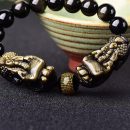 【收藏7A級金曜石】【雙龍頭貔貅】【心經開運珠】名貴收藏級金曜石雙龍頭貔貅配心經開運珠手串男女招財手鍊