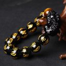 【天然黑曜石三錢貔貅】【燙金六字真言】【事業虎眼石】天然黑曜石貔貅虎眼石手串男女招財辟邪旺事業手鍊