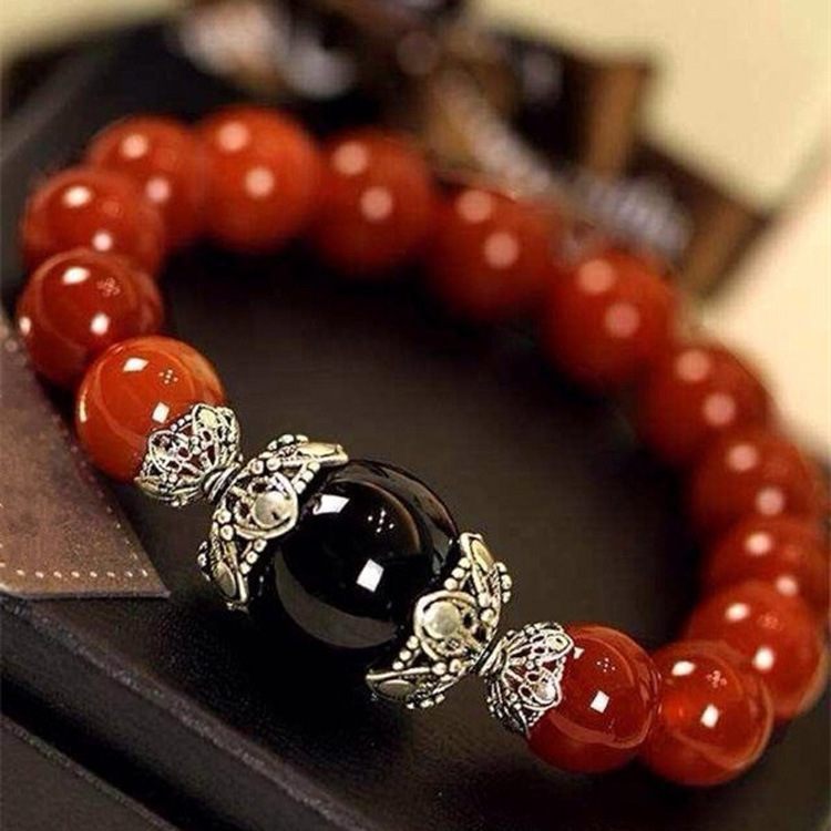 【天然紅瑪瑙】【開運美顏】天然紅瑪瑙水晶手鍊本命年單圈復古設計款紅瑪瑙女手串手鍊