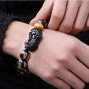 【天然黑曜石三錢貔貅】【燙金六字真言】【事業虎眼石】天然黑曜石貔貅虎眼石手串男女招財辟邪旺事業手鍊