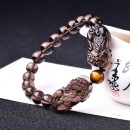 5A級天然冰種黑曜石精雕背錢雙貔貅配虎眼石轉運珠男女護身招財手鍊