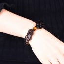 5A級天然冰種黑曜石精雕背錢雙貔貅配虎眼石轉運珠男女護身招財手鍊