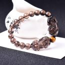 5A級天然冰種黑曜石精雕背錢雙貔貅配虎眼石轉運珠男女護身招財手鍊