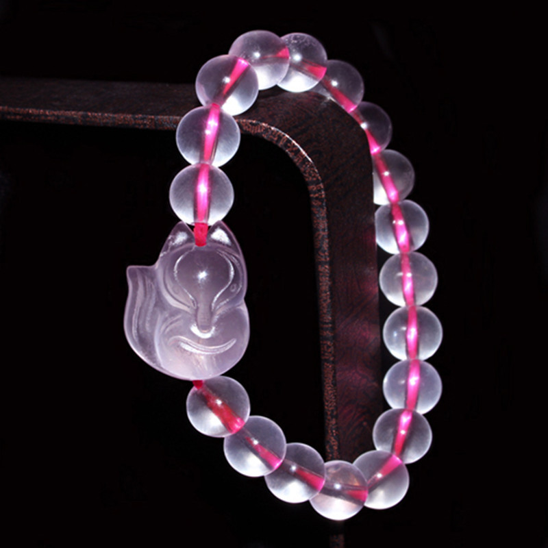 【天然淡粉水晶】【萌狐配飾】天然粉晶手鍊搭配精工雕刻萌狐招桃花防小三女時尚水晶手鍊