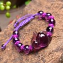 天然濃郁紫通透紫水晶手鍊手串搭配紫水晶魅狐配飾女水晶手鍊