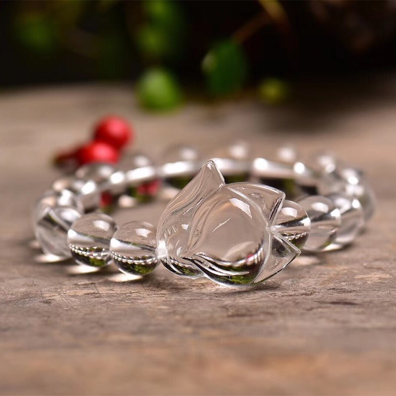 【天然冰透白水晶】【萌狐配飾】收藏級天然白水晶手鍊搭配狐狸萌狐配飾氣質清心女手串手鍊