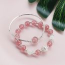 【雙層手鍊】【天然草莓晶】【925純銀】設計師款天然草莓晶925純銀雙層手鍊手鐲女時尚水晶手鍊