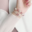 【雙層手鍊】【天然草莓晶】【925純銀】設計師款天然草莓晶925純銀雙層手鍊手鐲女時尚水晶手鍊