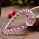 【天然淡粉水晶】【萌狐配飾】天然粉晶手鍊搭配精工雕刻萌狐招桃花防小三女時尚水晶手鍊