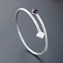 【晝夜】【999千足銀】【黑白滴膠】設計師款高級氣質999足銀黑白菱形滴膠開口女時尚北歐風手環手鐲