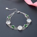 【素時錦年】【925純銀】【白貓眼綠水晶】設計師款高級氣質925純銀鑲嵌白貓眼石綠水晶鋯鉆女時尚百搭手鍊
