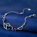 【心心相印】【925純銀】【鑲嵌鋯鉆】設計師款雙心造型925純銀鑲鑽女氣質百搭手鍊