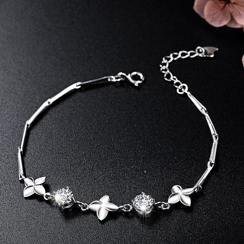 【遇見四葉草】【925純銀】【鑲嵌鋯鉆】設計師款高級夢幻氣質925純銀鑲鑽四葉草女百搭幸運手鍊