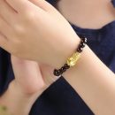 【天然酒紅石榴石】【3D沙金貔貅】天然酒紅石榴石單圈手鍊搭配3D沙金貔貅氣質女招財水晶手鍊